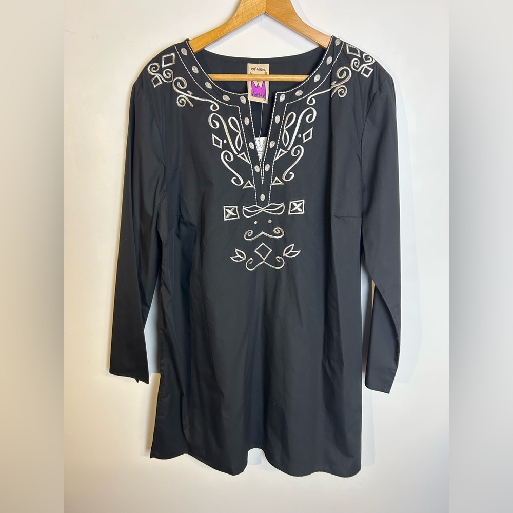 NWT Anthony Original Tunic Top Plus 1X‎ Embroidery Cuff V-Neck Western Cowgirl